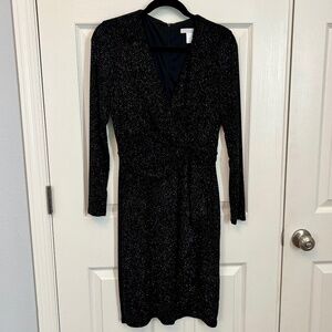 London Times Sparkle Glitter Faux Wrap Long Sleeve Short Fitted Cocktail Dress 6